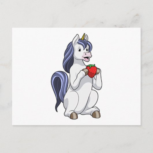 Carte Postale Licorne avec fruit de fraise (Devant)