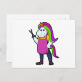 Carte Postale Licorne coiffeuse avec ciseaux (Devant / Derrière)