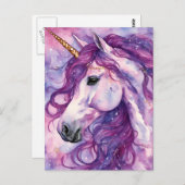 Carte Postale Licorne Crinière Violette (Devant / Derrière)