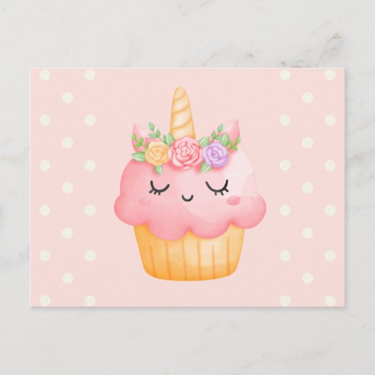 Carte Postale Licorne Cupcake Rose Pink Mignonne (Devant)