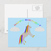 Carte Postale Licorne de fête d'anniversaire Fantastique Arc-en- (Devant / Derrière)
