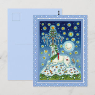 CARTE POSTALE LICORNE DE NOËL, ARBRE À CORNE MAGIQUE, CHEVAL FAN