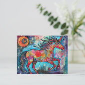 Carte Postale Licorne de pleine lune Collage floral (Debout devant)