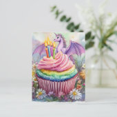 Carte Postale Licorne Dragon avec Cupcake et Fleurs (Debout devant)