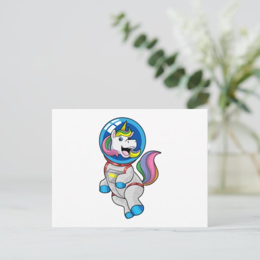 Carte Postale Licorne en astronaute dans l'espace (Debout devant)