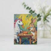 Carte Postale Licorne et lapin mangeant des carottes (Debout devant)