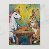 Carte Postale Licorne et lapin mangeant des carottes (Devant)