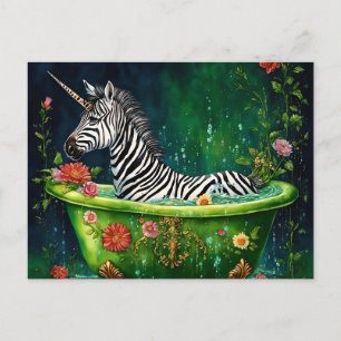 Carte Postale Licorne Fun Zèbre dans une Baignoire