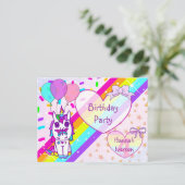 Carte Postale Licorne jolie avec papillon, arc-en-ciel, paillett (Debout devant)