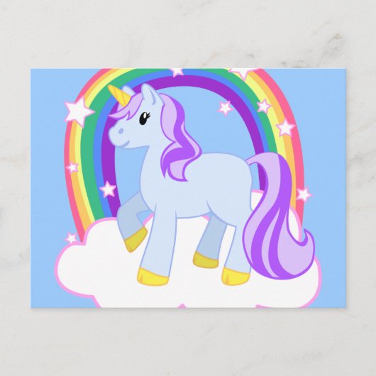 Carte Postale Licorne magique mignonne avec l'arc-en-ciel (Devant)