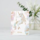 Carte Postale Licorne Magique Rose & Or Nom pour Fille (Debout devant)