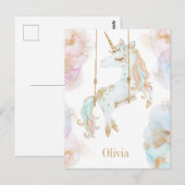 Carte Postale Licorne Magique Rose & Or Nom pour Fille (Devant / Derrière)