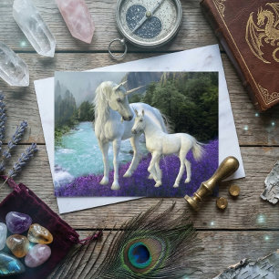 Carte Postale Licorne Mère Enchantée et Poulain Bébé