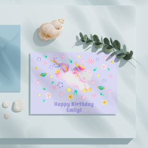 Carte Postale Licorne Mignonne - Anniversaire Enfant Lavande Per