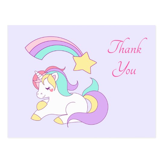 Carte Postale Licorne  mignonne avec le Merci  color  d 