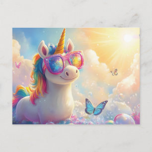 Carte Postale Licorne Mignonne avec Lunettes de Soleil : Magique