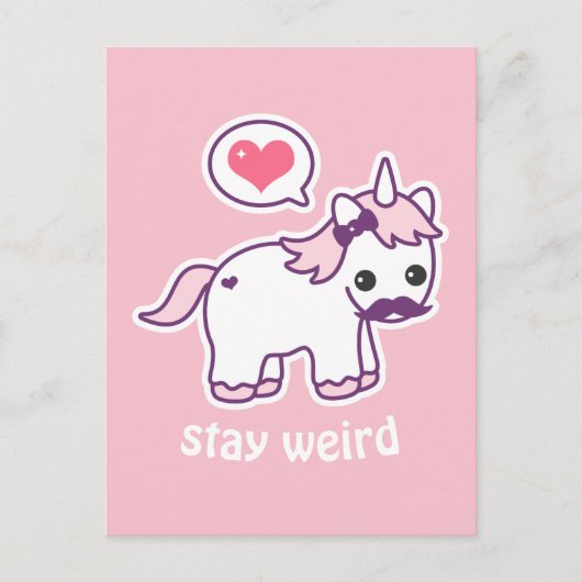 Carte Postale Licorne Moustachu Rose Mignon (Devant)