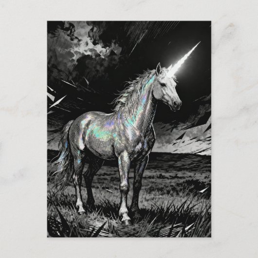 Carte Postale Licorne noir et blanc (Devant)