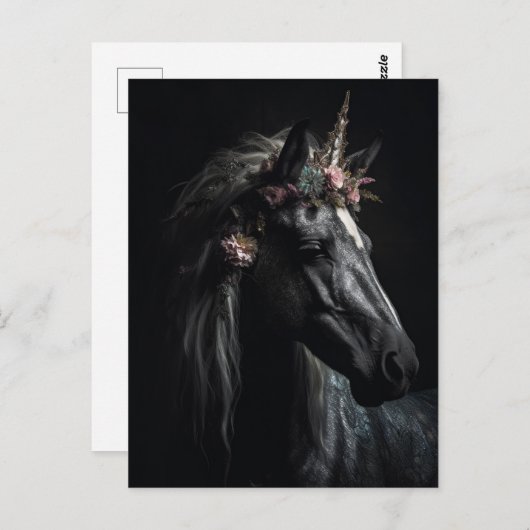 Carte Postale Licorne noire (Devant / Derrière)