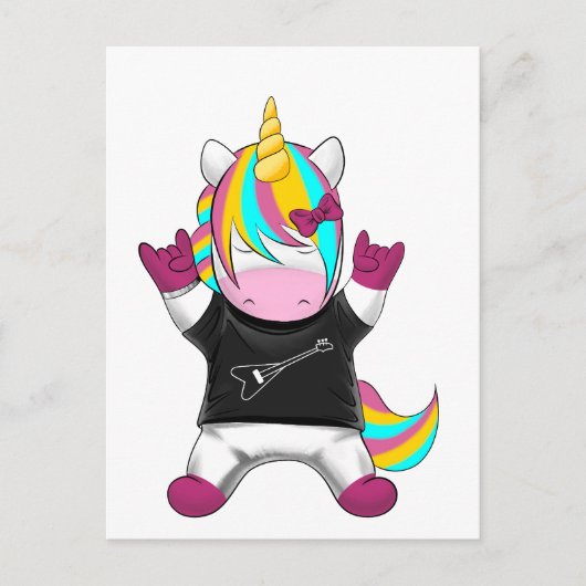 Carte Postale Licorne Rockeuse Arc-en-ciel (Devant)
