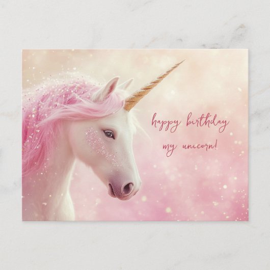 Carte Postale Licorne Rose Anniversaire (Devant)