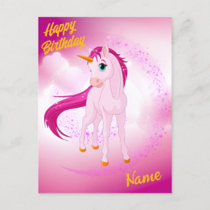 Carte postale Licorne Rose - Cadeau d'anniversaire