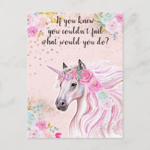 Carte Postale Licorne Rose Pailletée Motivation Manifestation