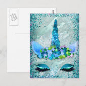 Carte postale licorne scintillante sarcelle et aqu (Devant / Derrière)