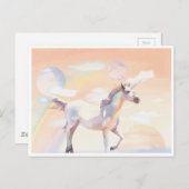 Carte postale Licorne se promenant dans les nuages (Devant / Derrière)