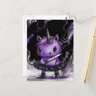 Carte Postale Licorne Violette Adorable en Tutu Avec Couteau