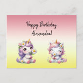 Carte Postale Licornes et pâquerettes, "Joyeux Anniversaire" (Devant)