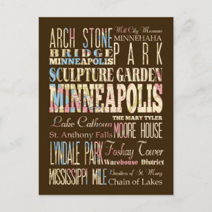 Carte Postale Lieux célèbres de Minneapolis, Minnesota.