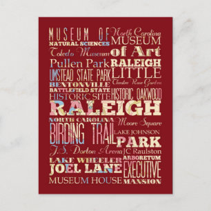 Carte Postale Lieux célèbres de Raleigh, Caroline du Nord.