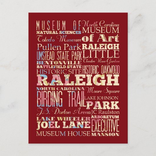 Carte Postale Lieux célèbres de Raleigh, Caroline du Nord. (Devant)