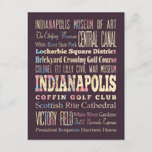 Carte Postale Lieux célèbres d'Indianapolis, Indiana.