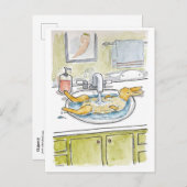 Carte postale Lièvre dans l'évier (Devant / Derrière)