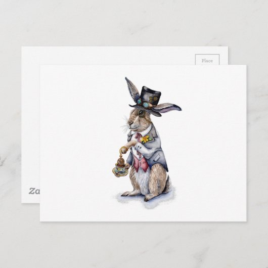 Carte Postale Lièvre de mars de Steampunk (Devant / Derrière)