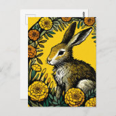 Carte Postale Lièvre et Marigolds (Devant / Derrière)