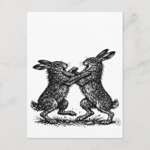 Carte Postale Lièvres Boxeurs – Duel encre hantée des bois