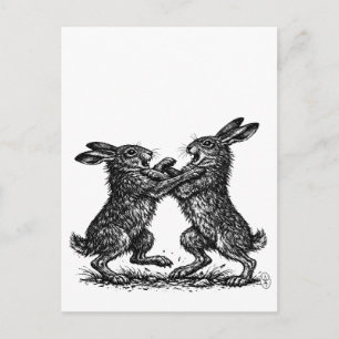 Carte Postale Lièvres Boxeurs – Duel encre hantée des bois
