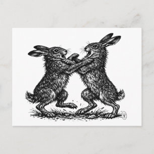 Carte Postale Lièvres Boxeurs – Duel Haunté en Encre de la Forêt