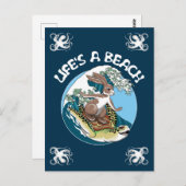Carte Postale Life is a Beach - Rabbit and Turtle Surfing (Devant / Derrière)