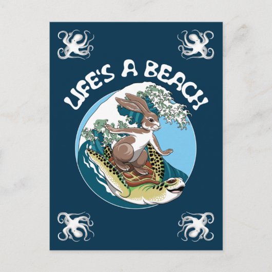 Carte Postale Life is a Beach - Rabbit and Turtle Surfing (Devant)