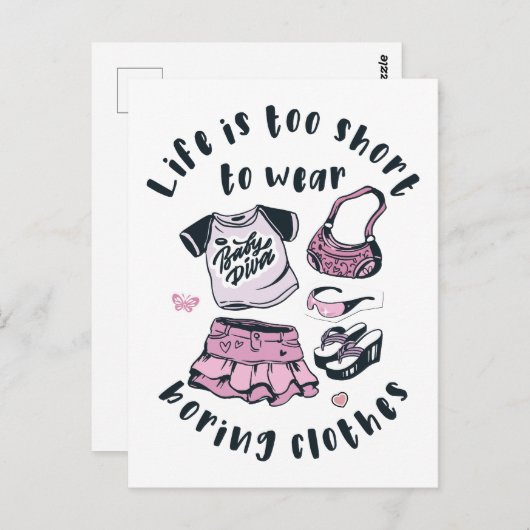 Carte Postale Life is too short to wear boring clothes (Devant / Derrière)