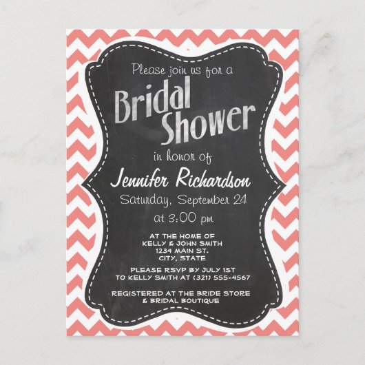 Carte Postale Light Coral Chevron Stripes; chalkboard (Devant)