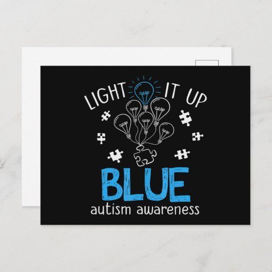 Carte Postale Light It Up Blue Autism Awareness Autistic Puzzle  (Devant / Derrière)