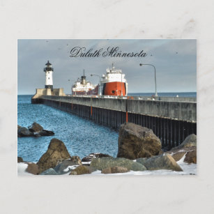 Carte Postale Lighthouse and Ship, Duluth Minnesota