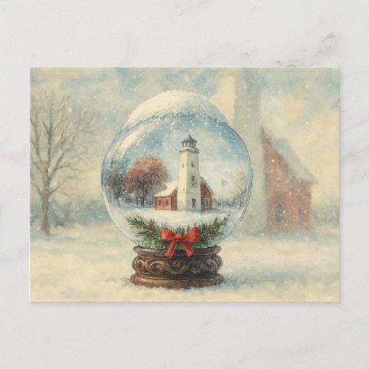 Carte Postale Lighthouse Snowglobe Christmas winter postcard (Devant)