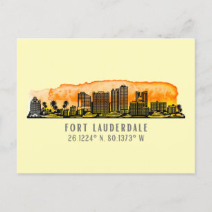 Carte Postale Ligne aérienne et coordonnées de Fort Lauderdale