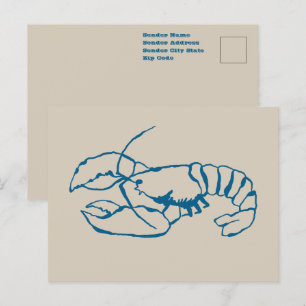 Carte Postale Ligne De Homard Bleu Dessin Sur Plage De Sable Cou